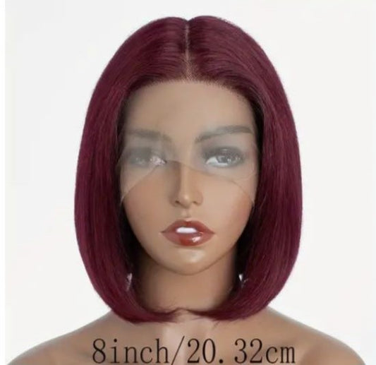 8 Inch Double Drawn Lace Wig - Burgundy