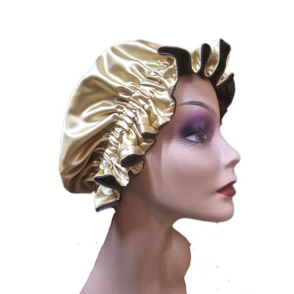 Reversible Luxurious Satin Sleeping Bonnet - Brown and Gold