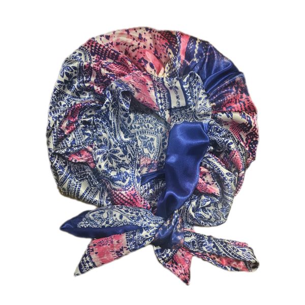 Floral Luxurious Satin Sleeping Bonnet - Navy