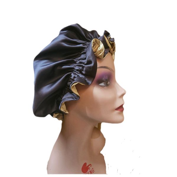 Reversible Luxurious Satin Sleeping Bonnet - Brown and Gold