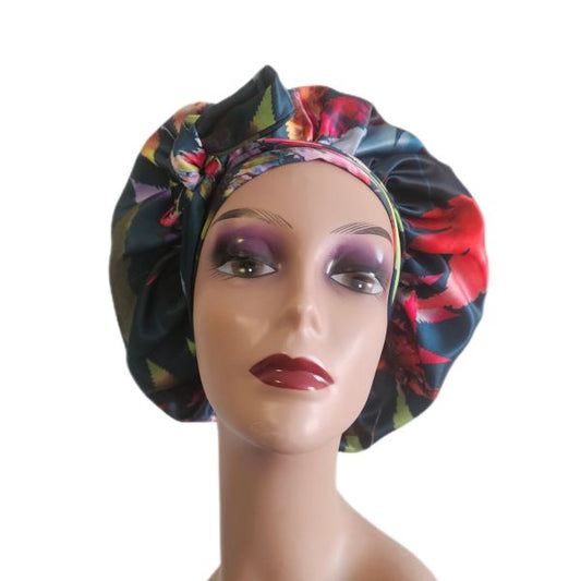 Floral Silk Bonnet - Dark Green