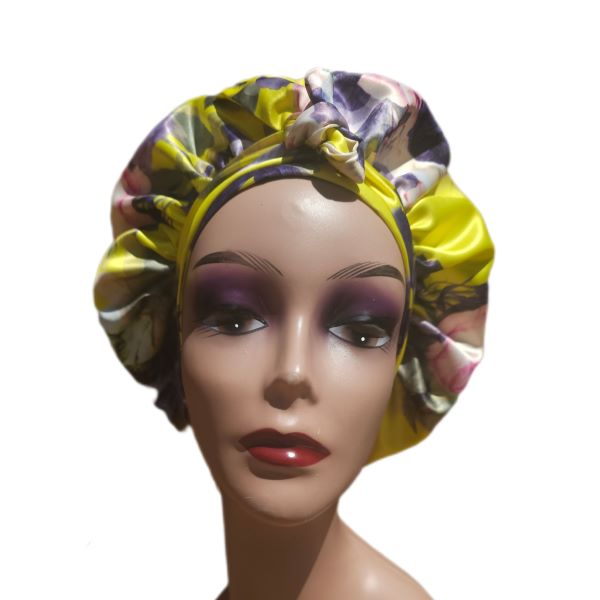 Floral Satin Bonnet - Yellow