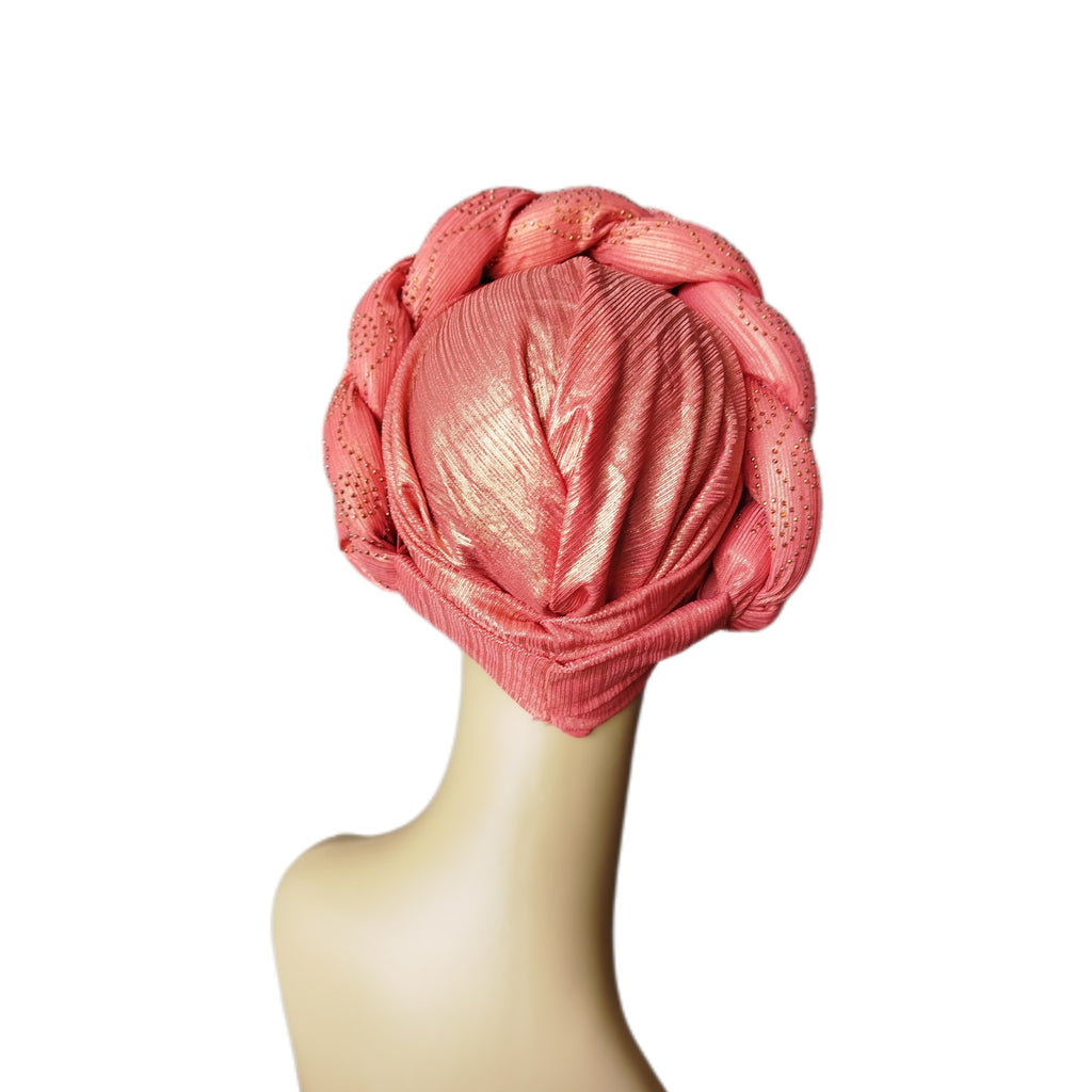 Stretchy Shimmering Headwrap/Doek/Chemo Cap - Light Red