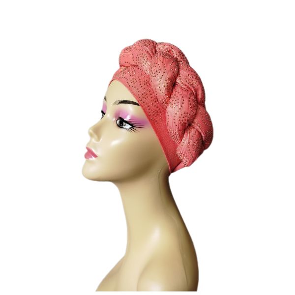 Stretchy Shimmering Headwrap/Doek/Chemo Cap - Light Red