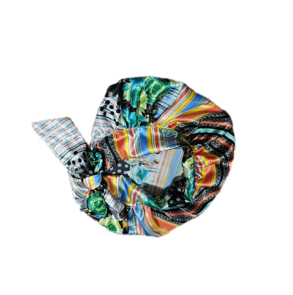 Floral Luxurious Satin Sleeping Bonnet - Black and Orange