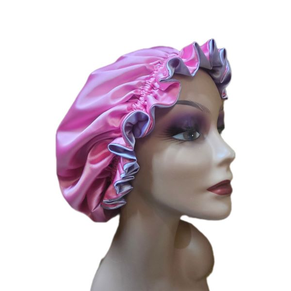 Reversible Luxurious Satin Sleeping Bonnet - Pink and Purple