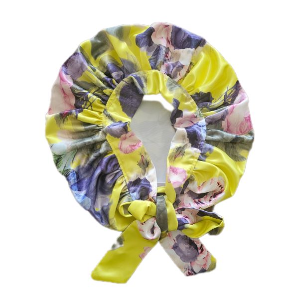 Floral Satin Bonnet - Yellow