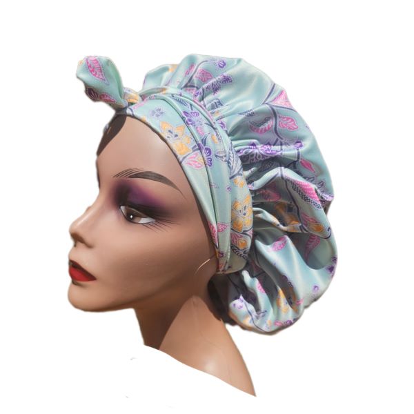 Floral Silk Bonnet - Cyan