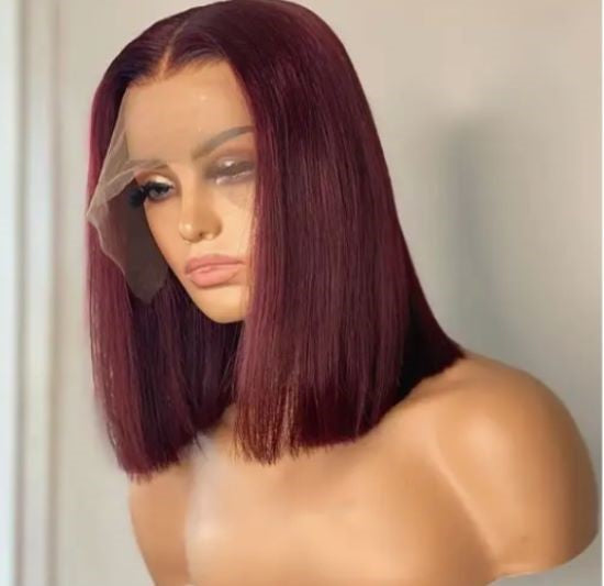 Vietnamese Double Drawn Wig - Wine Red/Burgundy - 10 Inch