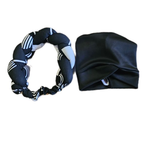 African Print Braided Headwrap - Black and White