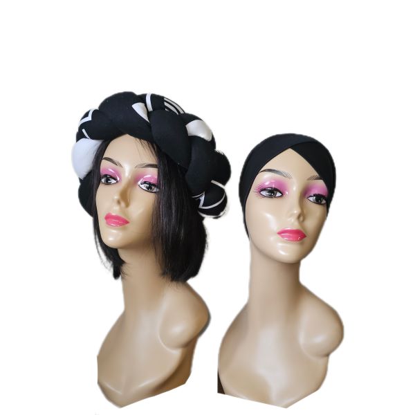 African Print Braided Headwrap - Black and White