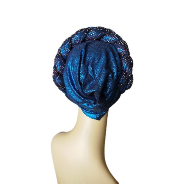 Ready To Wear Stretchy Shimmering Headwrap/Doek/Chemo Cap - Blue