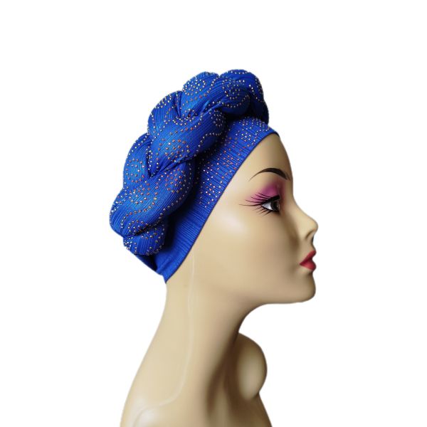 Ready To Wear Stretchy Shimmering Headwrap/Doek/Chemo Cap - Blue