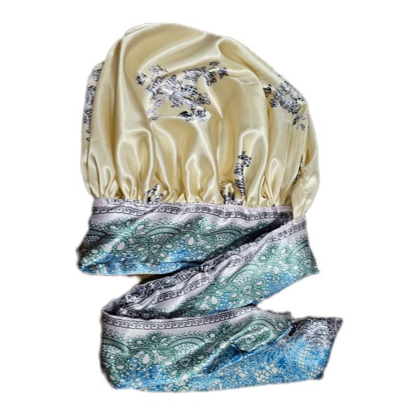 Floral Luxurious Satin Sleeping Bonnet - Cream