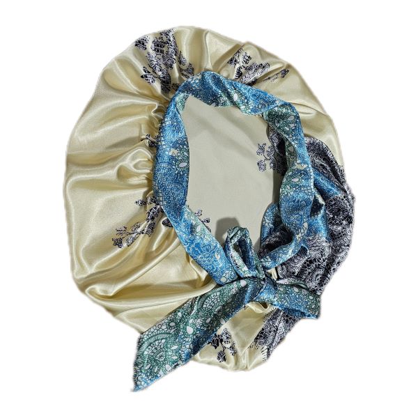Floral Luxurious Satin Sleeping Bonnet - Cream
