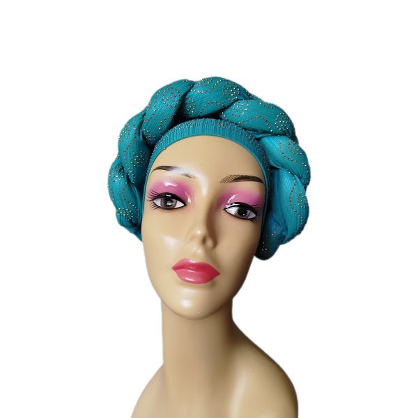 Ready To Wear Stretchy Shimmering Headwrap/Doek/Chemo Cap - Cyan Blue