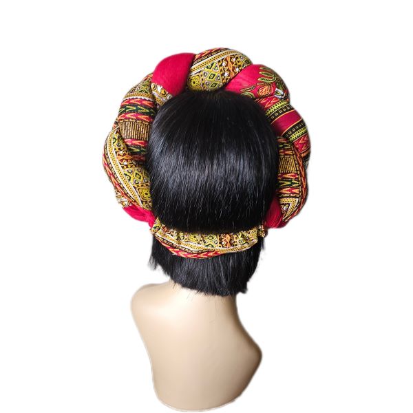 Maroon and Green Braided 2 Piece Headwrap/Turban/Doek - One Size Fits All - African Print