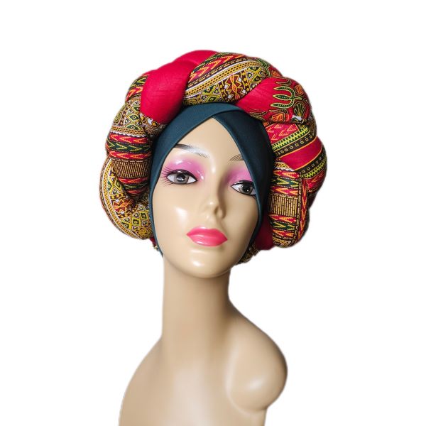 Maroon and Green Braided 2 Piece Headwrap/Turban/Doek - One Size Fits All - African Print