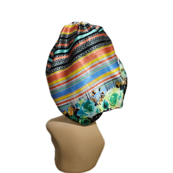 Floral Luxurious Satin Sleeping Bonnet - Black and Orange