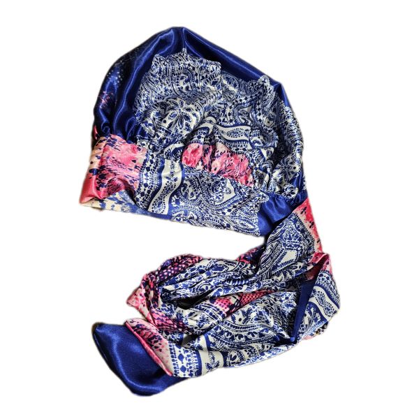 Floral Luxurious Satin Sleeping Bonnet - Navy