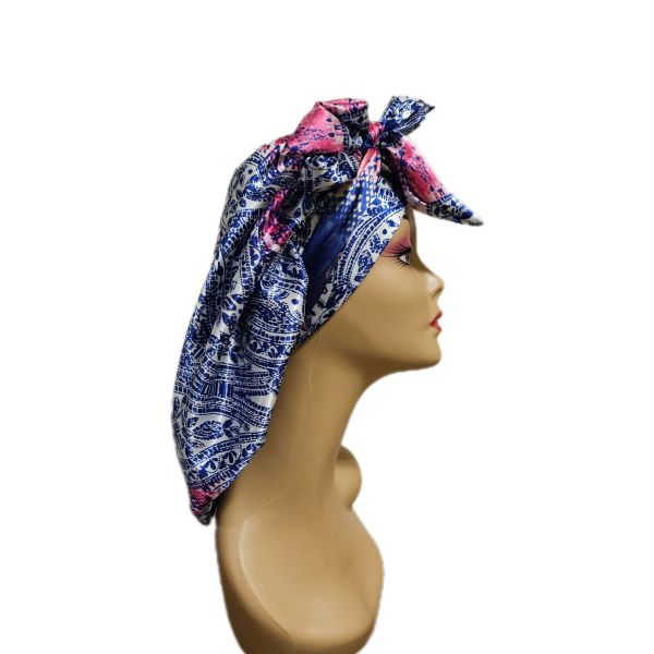 Floral Luxurious Satin Sleeping Bonnet - Navy