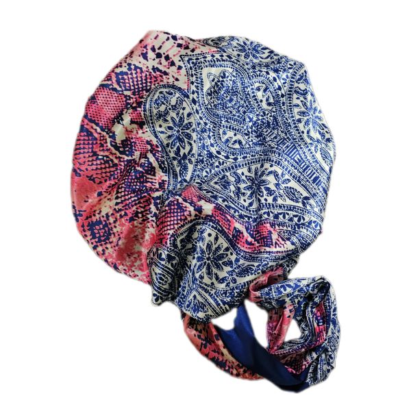 Floral Luxurious Satin Sleeping Bonnet - Navy