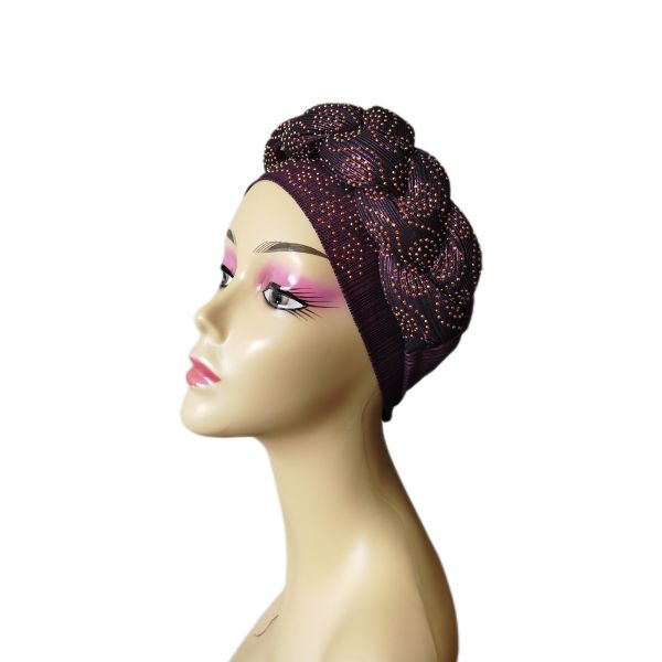 Ready To Wear Stretchy Shimmering Headwrap/Doek/Chemo Cap - Purple
