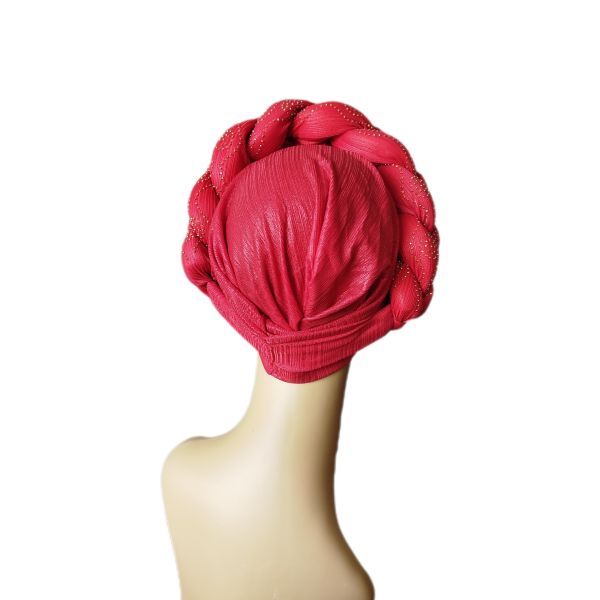 Ready To Wear Stretchy Shimmering Headwrap/Doek/Chemo Cap - Red