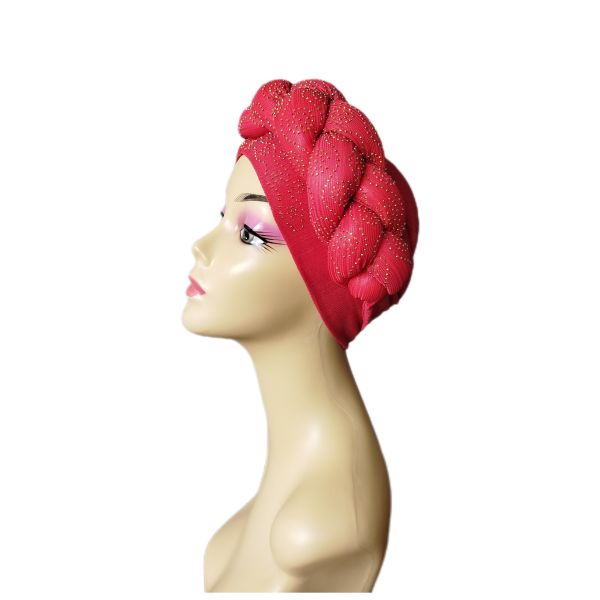 Ready To Wear Stretchy Shimmering Headwrap/Doek/Chemo Cap - Red